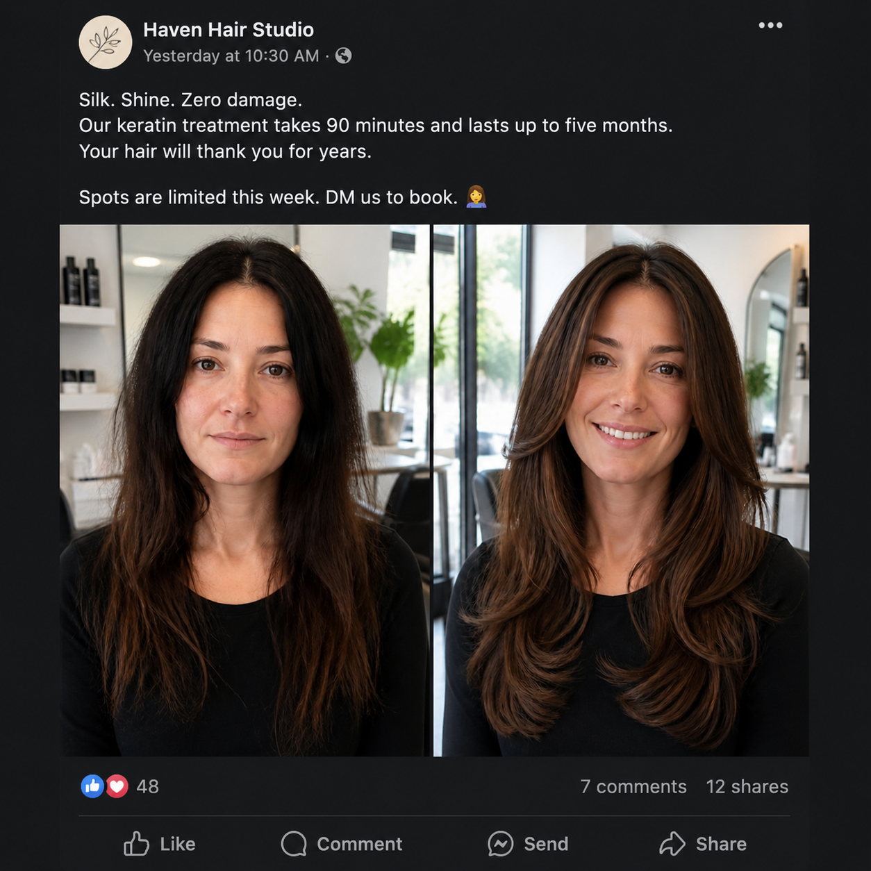 Hair salon before and after